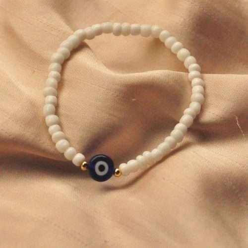 White evil eye bead bracelet