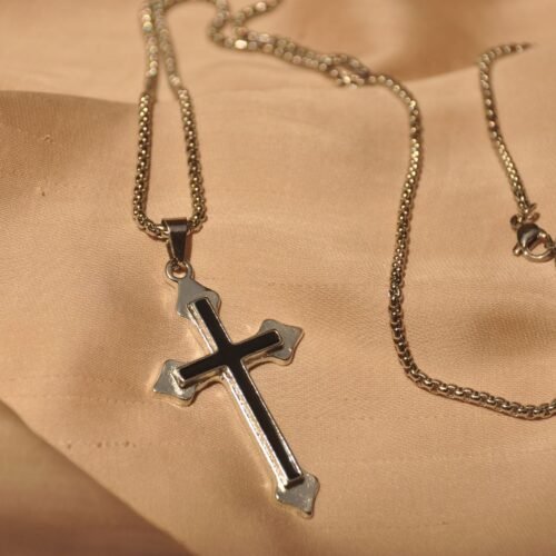 Black and silver cross steel chain