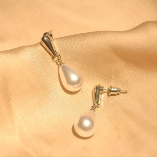Silver Dara pearl drop earrings