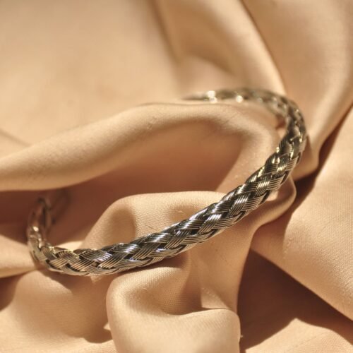 Silver steel braided bangle