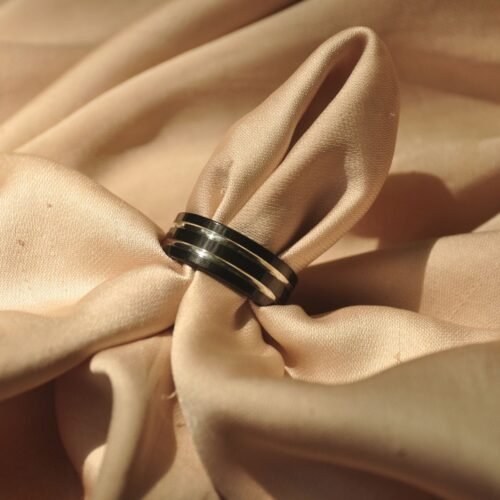 Black & Silver lines steel ring (Size 8)