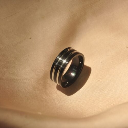 Black & Silver lines steel ring (Size 10)