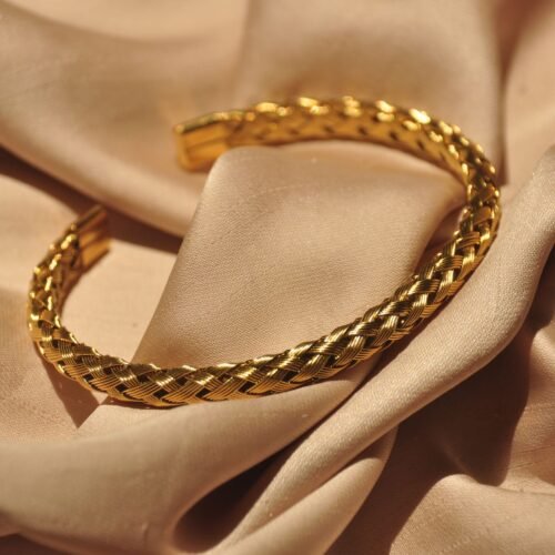 Gold steel braided bangle