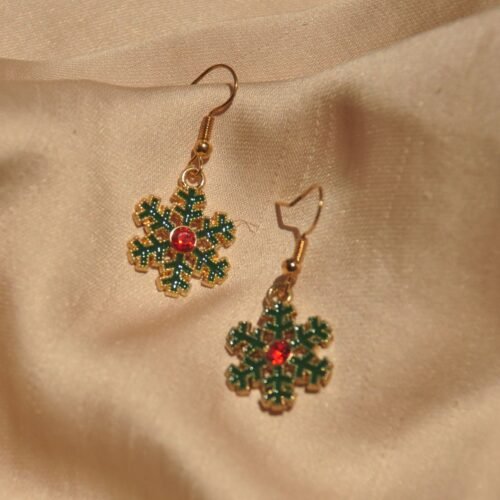 Green snowflake earrings