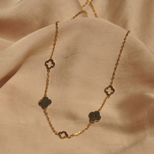 Gold clovers steel necklace