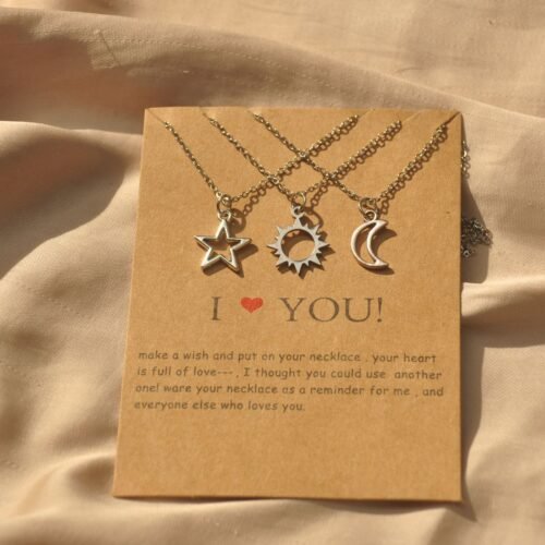 3PC Sun, Moon, Star steel necklace set