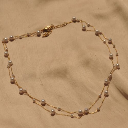 Pearl layered steel necklace