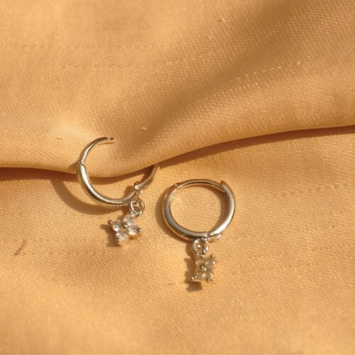 Rhinestone silver floral hoops