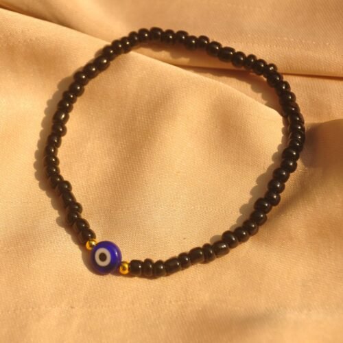 Blue evil stretch bead anklet