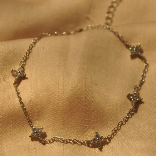 Silver steel rhinestone floral bracelet