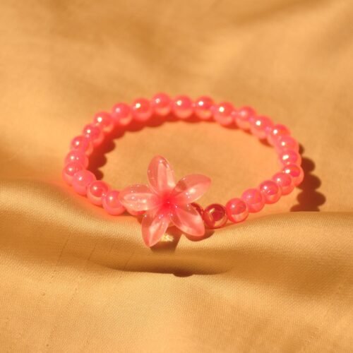 Bright pink bead floral stretch bracelet