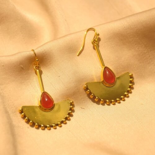 Red stone fan statement earrings