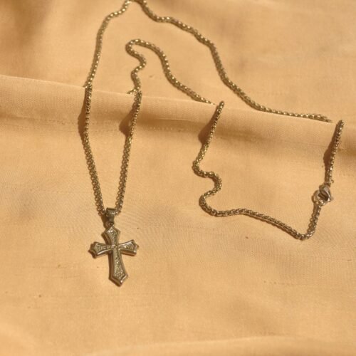 Silver cross steel chain