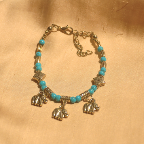 Elephant charm bracelet - blue & silver