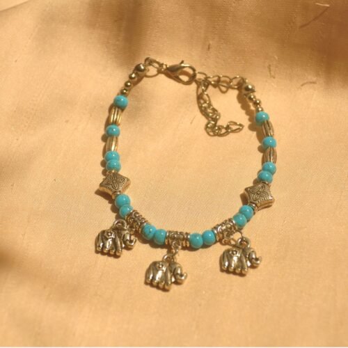 Elephant charm bracelet - blue & silver