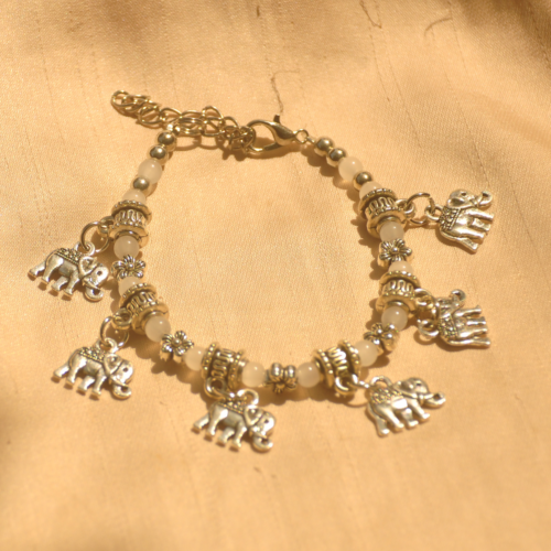 Elephant charm bracelet - off white & silver