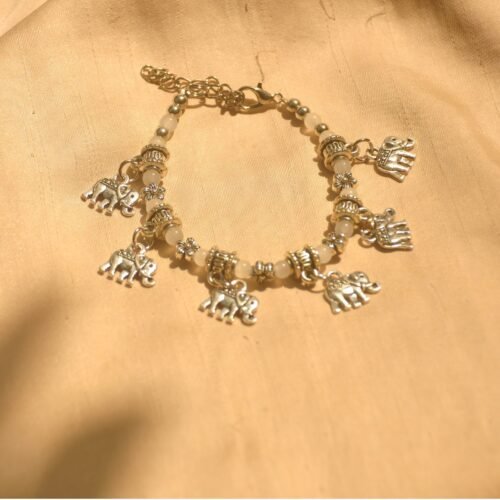 Elephant charm bracelet - off white & silver