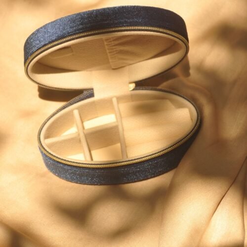 Blue velvet oval shaped box