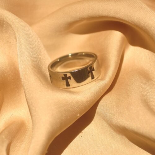 Cross steel ring (size 9)