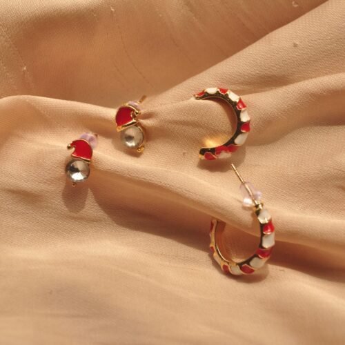 Candy cane christmas hoop-stud set