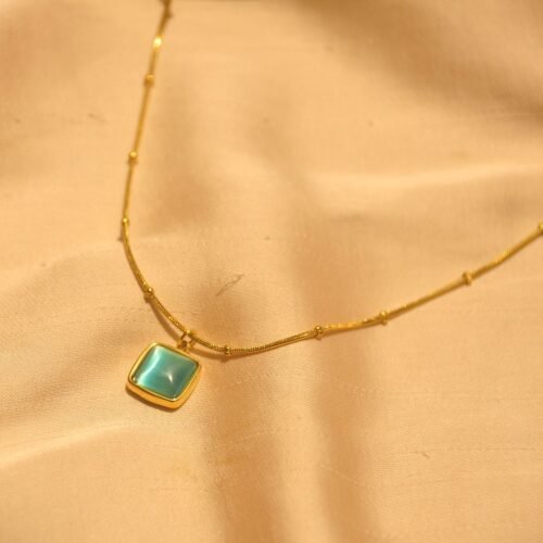 Turquoise steel necklace